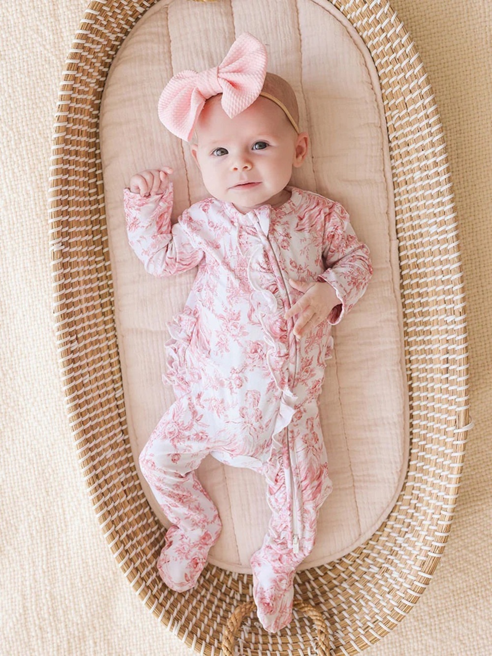 Posh Peanut Antoinette Pink Floral Ruffle Footed Pajamas